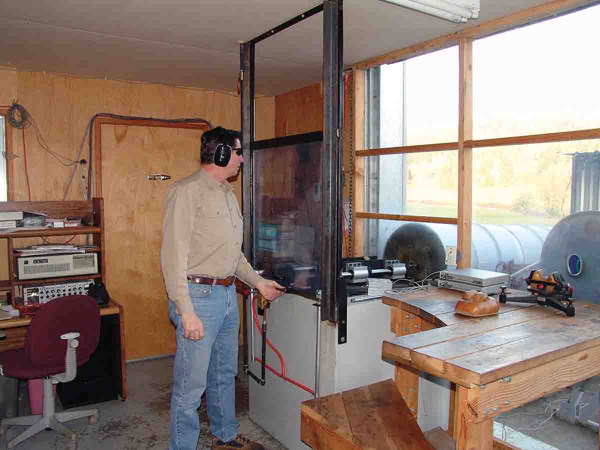 Rick is shown here shooting the test barrel over his Oehler Model 43 PBL.